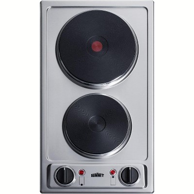 Summit Appliance 230V 2-burner electric cooktop in stainless steel with solid disk cast iron elements