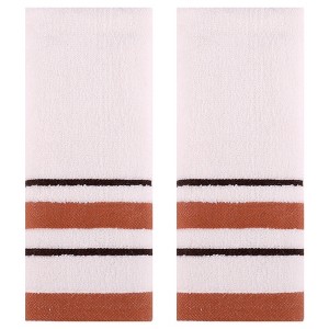 REGALWOVEN Striped Pattern Cotton Polyester Soft Absorbent Decorative Hand Towel 13" x 29" 2 Pcs - 1 of 4
