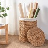 Ludmilla Round Tall Water Hyacinth Woven Wicker Laundry Hamper with Lid - For Clothes, Canvas - 2 of 4