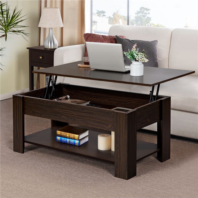 Yaheetech Lift Top Coffee Table with Hidden Compartment & Open Shelf For Living Room, 3 of 13
