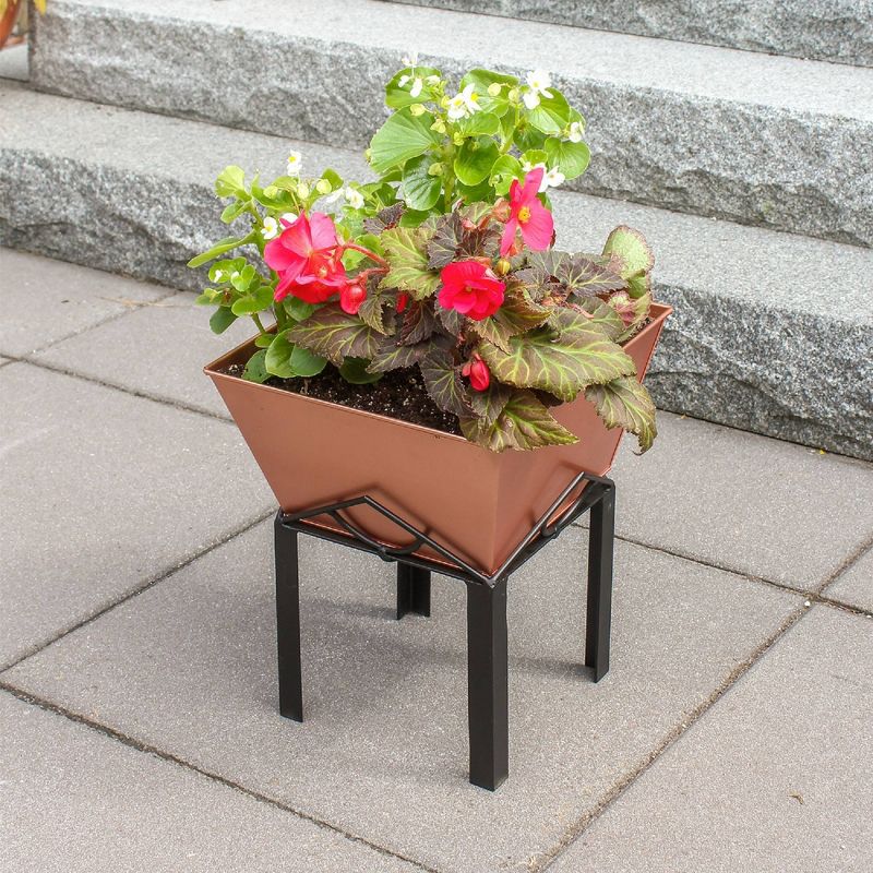 ACHLA Designs 12.25&#34;x12.25&#34; Indoor/Outdoor Square Galvanized Steel Flower Box with Black Wrought Iron Plant Stand Copper Plated, 4 of 6