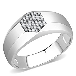 Slickblue Polished Stainless Steel Men's CZ Ring - Clear Stone Fashion Band, Stylish Wedding & Anniversary Ring, Size 8-13 - 1 of 4