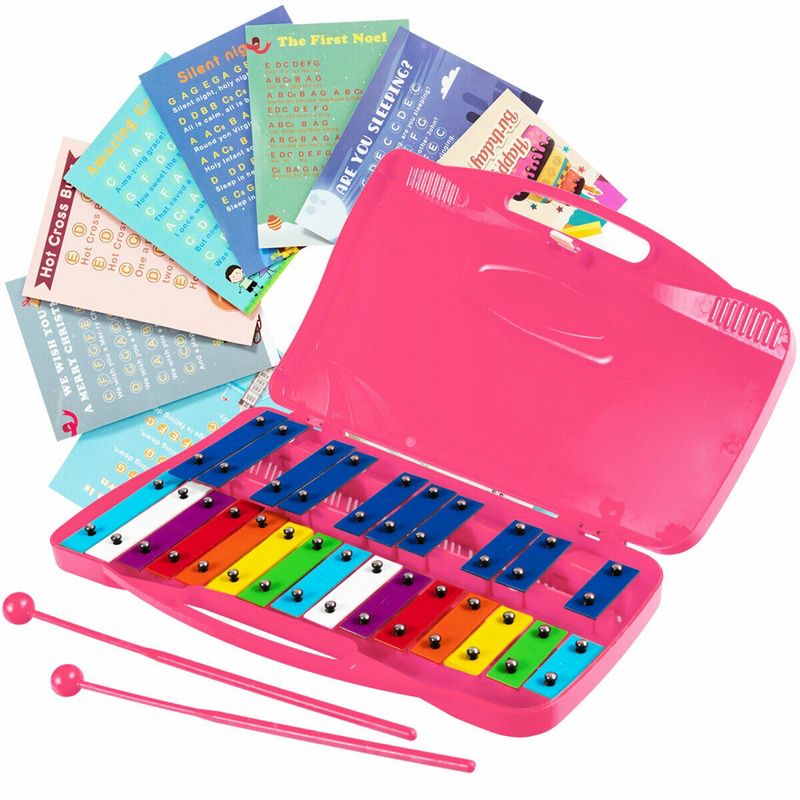 Costway 25 Notes Kids Glockenspiel Chromatic Metal Xylophone w/Case and 2 Mallets, 5 of 11
