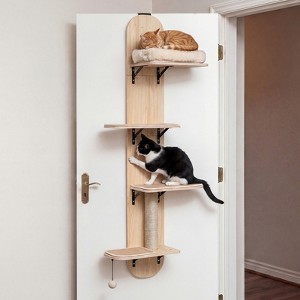 Costway Door Hanging Cat Climber w/Plush Bed Scratching Post Carpeted  Jumping Platforms Beige