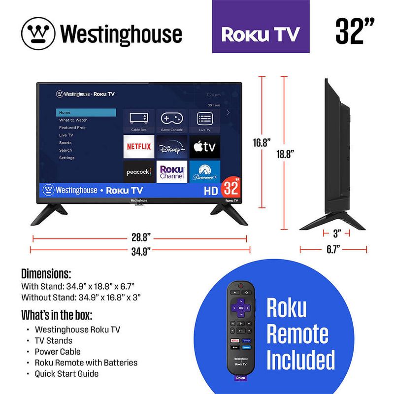 Westinghouse WR32HX2210 32 inch HD Smart Roku TV, 5 of 9