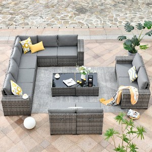 Marlton 12pc Wicker Outdoor Patio Furniture Set Conversation Sofa Sectional with Cushions - 1 of 4