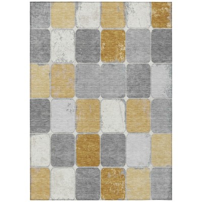 HomeRoots 10' X 14' Gold And Gray Geometric Washable Indoor Outdoor Area Rug