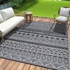 Outdoor Modern Stripe Foldable Picnic Mat With Storage Bags Abstract Plastic Straw Rug Erasable Carpet for Camping Garden Backyard - 2 of 4