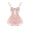 Clotth Women's Sheer Mesh Corset Lingerie Set - Padded Steel supportive Bustier and Thong, Sleepwear Uniform Set - 4 of 4
