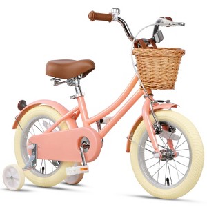 Itopfox Retro Cruiser Girls Bike for Children Ages 3-5 Years Old, Kids Bicycle with Wicker Basket & Training Wheels, Peach - 1 of 4