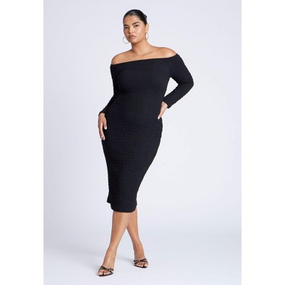 ELOQUII Women's Plus Size Off Shoulder Textured Dress