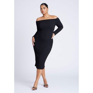 ELOQUII Women's Plus Size Off Shoulder Textured Dress - 1 of 3