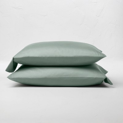 Standard 500 Thread Count Washed Supima Sateen Solid Pillowcase Set Sage Green - Casaluna™