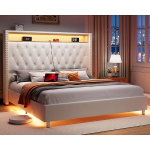 LED Frame with 53.2" Storage Headboard,USB Ports,No Box Spring Needed - 1 of 4