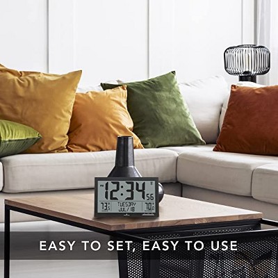 Marathon Black Atomic Digital Clock with Indoor/Outdoor Temperature