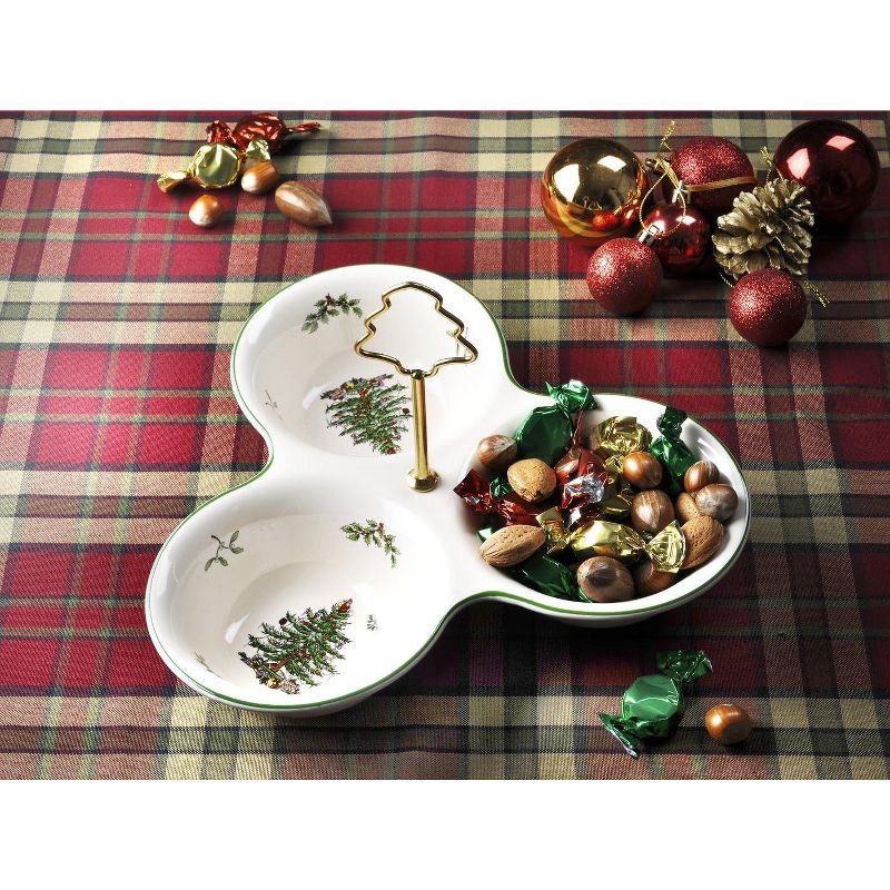 Spode Christmas Tree 3 Section Server with Tree Handle, 3 Section Divided Serving Tray for Nuts, Candies, Condiments and Holiday Treats, 2 of 5