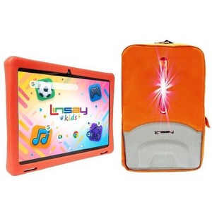 LINSAY 10.1"Octa Core  256GB Storage Android 15 Tablet with Red Kids Defender Case and LED Back Pack Orange - 1 of 4