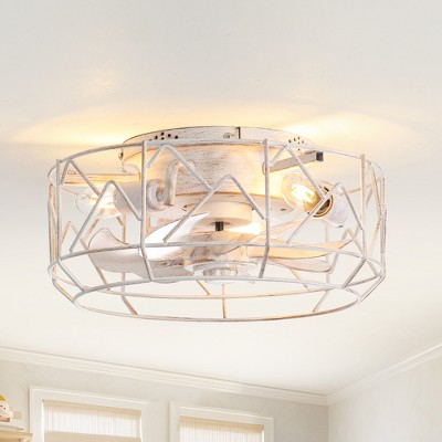 Airsurfer 12.5-inch 7-Blade Distressed White Caged Ceiling Fan with Remote and Light