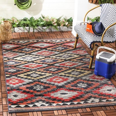Rustic Multicolor Synthetic Low Pile Outdoor Area Rug