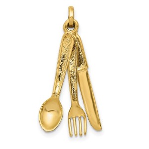 Black Bow Jewelry 14k Yellow Gold 3D Three Piece Flatware Pendant - 1 of 4