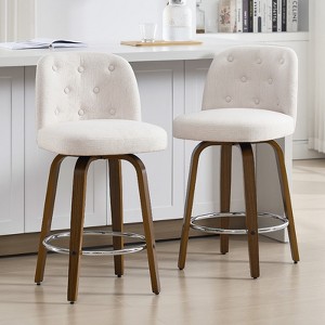 Bekrvio 26” Swivel Counter Height Bar Stools with Backs,Linen Fabric Upholstered,Walnut Wood Legs - Mid-Century Modern for Kitchen Island - 1 of 4