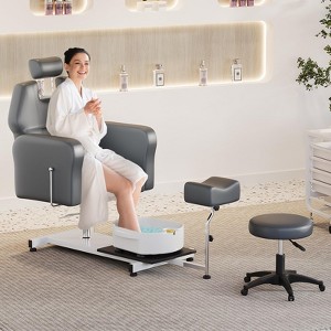 Reclining Pedicure Chair with Hydraulic Lift, Stool, Footrest & Massage Basin, Adjustable Pedicure Unit Station, 360 Swivel Spa Station Pedi Chair - 1 of 4