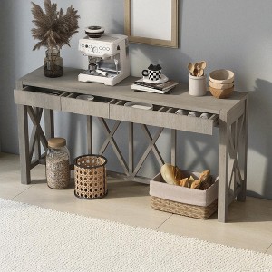 Mshliw 60'' Console Table with 4 Drawers, Acacia Veneer Top, X-Leg Design, Open Bottom Storage, Entryway Sofa Table - 1 of 4