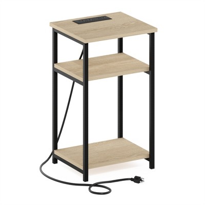Furinno Moretti 3-Tier USB and Type-C Charging Port Open Storage Side Table with Metal Frame, Bauhaus Oak