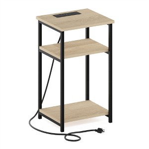 Furinno Moretti 3-Tier USB and Type-C Charging Port Open Storage Side Table with Metal Frame, Bauhaus Oak - 1 of 1