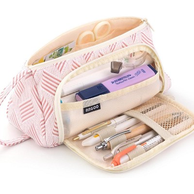 Fmeida Large Capacity Pencil Case Pouch School Supplies, Aesthetic Stationery Pen Case Bag for Girls Women-Khaki