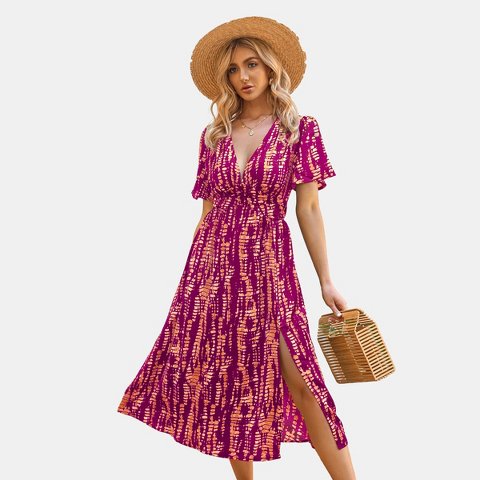 Женские платья Cupshe Women's Boho Chic Abstract Print Maxi Dress with Side Slit-L-Pink