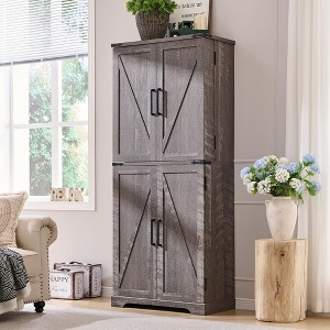 SinCiDo Farmhouse Kitchen Pantry with Barn Doors and Adjustable Shelves, Storage Cabinet, Rustic Wood Cupboard for Kitchen - 1 of 4
