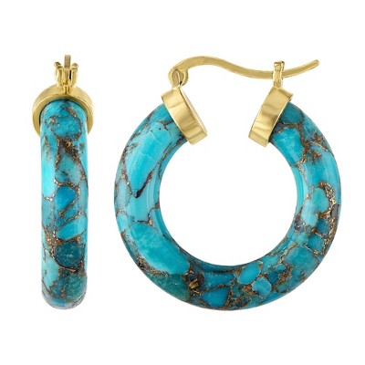 Designs By Gioelli 14K Gold Over Sterling Silver Turquoise Hoop Earrings