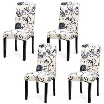 Costway Set of 4 Tufted Dining Chair Upholstered w/ Nailhead Trim & Rubber Wooden Legs