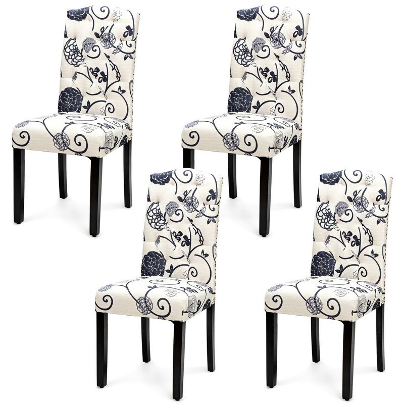 Costway Set of 4 Tufted Dining Chair Upholstered w/ Nailhead Trim & Rubber Wooden Legs, 1 of 11