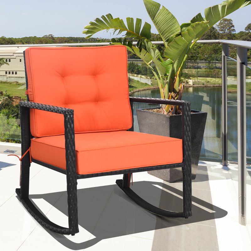 Costway Patio Rattan Rocker Chair Outdoor Glider Wicker Rocking Chair Cushion Lawn Deck, 3 of 10