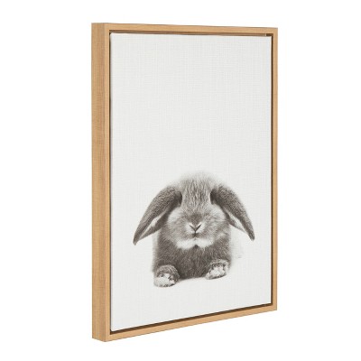 Natural Wood Framed Black and White Rabbit Canvas Art 24" x 18"