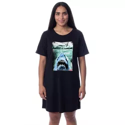 Jaws Womens' Film Movie Title Logo Distressed Nightgown Sleep Pajama Shirt