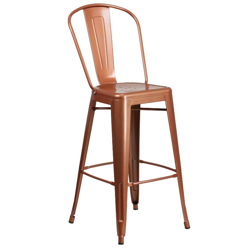 Emma and Oliver Commercial Grade 30"H Metal Indoor-Outdoor Barstool with Drain Holes and Back, 1 of 13
