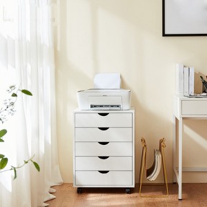 5 Drawer Mobile File Cabinet, Wooden Under Desk Filing Cabinet for Legal/Letter Size, Rolling Filing Storage Cabinet For Home Office White - 1 of 4