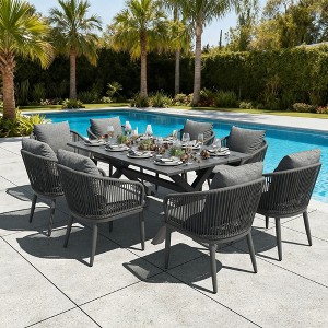 LayinSun 9 Pieces Outdoor Patio Dining Set with Aluminium Rectangular Dining Table and Wicker Rattan Chairs Set - 1 of 4