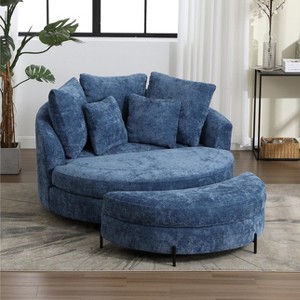 Hrinhom 59.8"W Modern Sofa Chair,Barrel Accent Chair With 5 Pillows and Storage Ottoman - 1 of 4