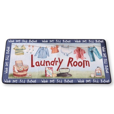 Collections Etc Colorful Washday Laundry Novelty Mat 40" x 19.5" Blue