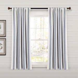 Farmhouse Stripe Yarn Dyed Eco-Friendly Recycled Cotton Window Curtain Panels Navy 42X63 Set - 1 of 4