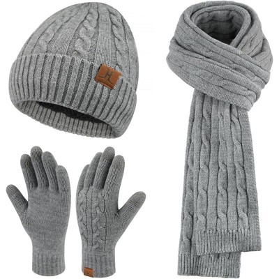 ZUPPAD Womens Winter Beanie Hats Long Scarf Touchscreen Gloves Set Warm Knit Skull Caps Gifts for Women Hat and Glove Sets 3 Pack