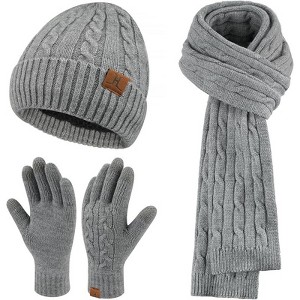 ZUPPAD Womens Winter Beanie Hats Long Scarf Touchscreen Gloves Set Warm Knit Skull Caps Gifts for Women Hat and Glove Sets 3 Pack - 1 of 4