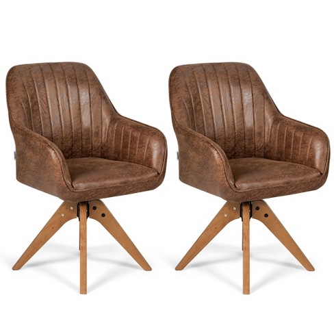 Costway Set Of 2 Mid Century Swivel Accent Chair Hot-stamping Cloth Retro  Brown : Target