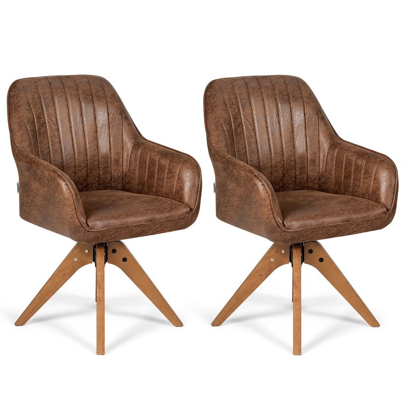 Costway Set of 2 Mid Century Swivel Accent Chair Hot-Stamping Cloth Retro Brown, 1 of 11