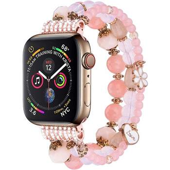 for Apple Watch Band, Pearl Bracelet Elastic Stretch Replacement Women  Girls iWatch Bands Strap for Apple Watch Series SE 8 7 6 5 4 3 2 1  42/44/45mm - Pink 