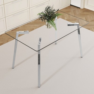 Syemin End Table, Coffee Table Accent Table with Tempered Glass Top and Metal Legs for Modern Living Room, Clear, 51"*31.5"*29.5"